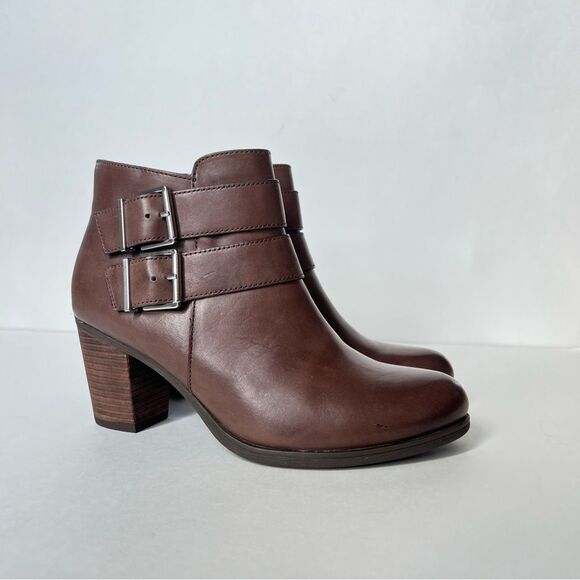 Clarks Artisan Palma Rena Side Zip Brown Western Heeled Ankle Boot Bootie SZ 8.5 - Picture 3 of 12